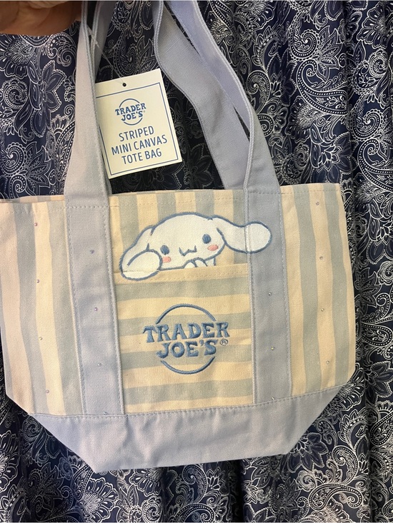 Trader Joe'S Handbags - Trader Joe's Striped Mini Tote Cinnamoroll hand painted & hand embroidered!